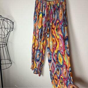 Sirporn Multicolor Ikat Print Casual Flowy Baggy Boho Pants size Small